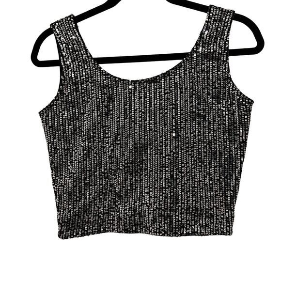 Inddus Black Silk Blend Sequin Sleeveless Scoop Neck Crop Top S/M - Picture 1 of 8